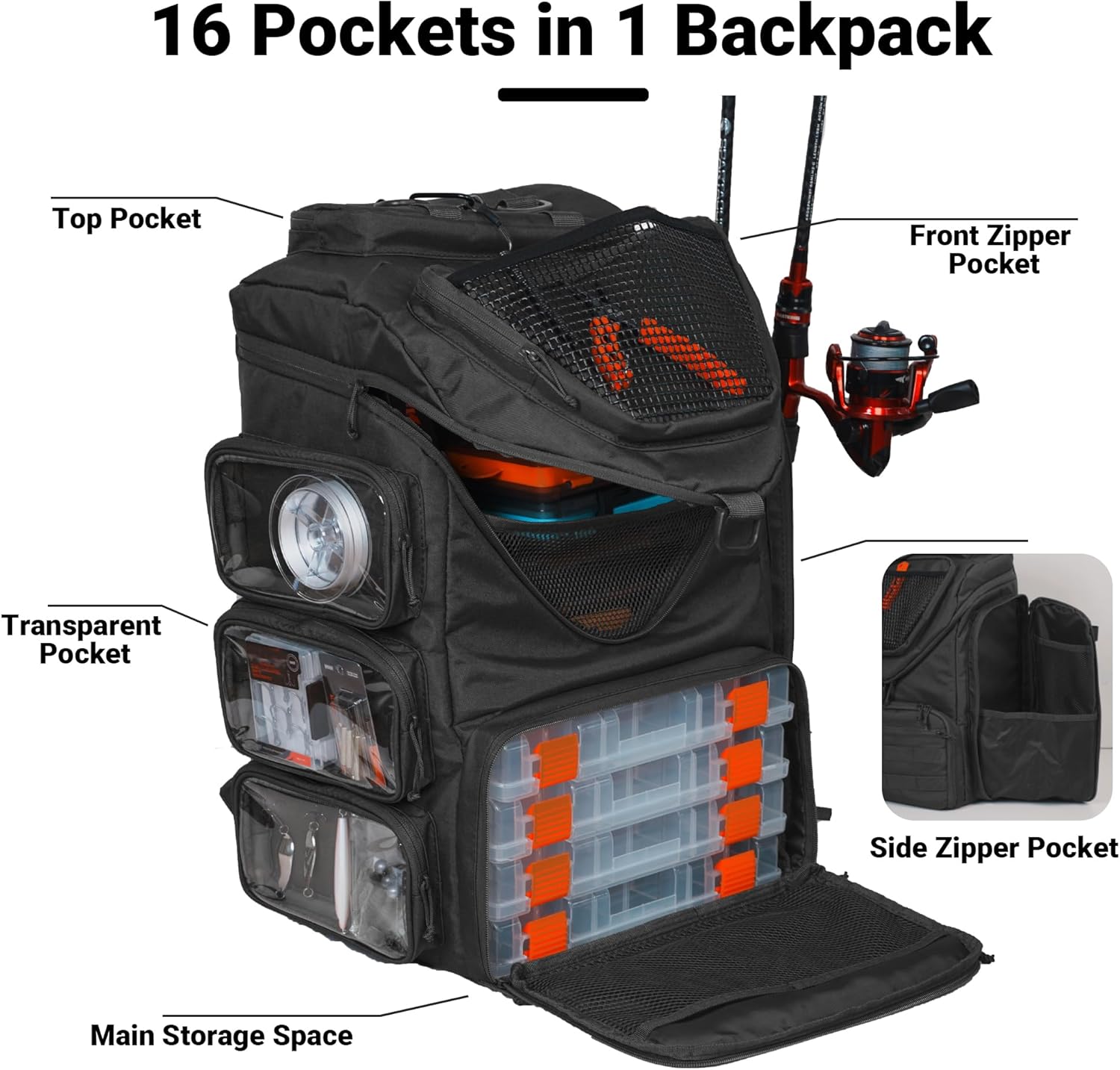 Fishing Kayak Crate - Zaino da Pesca 40L con Porta